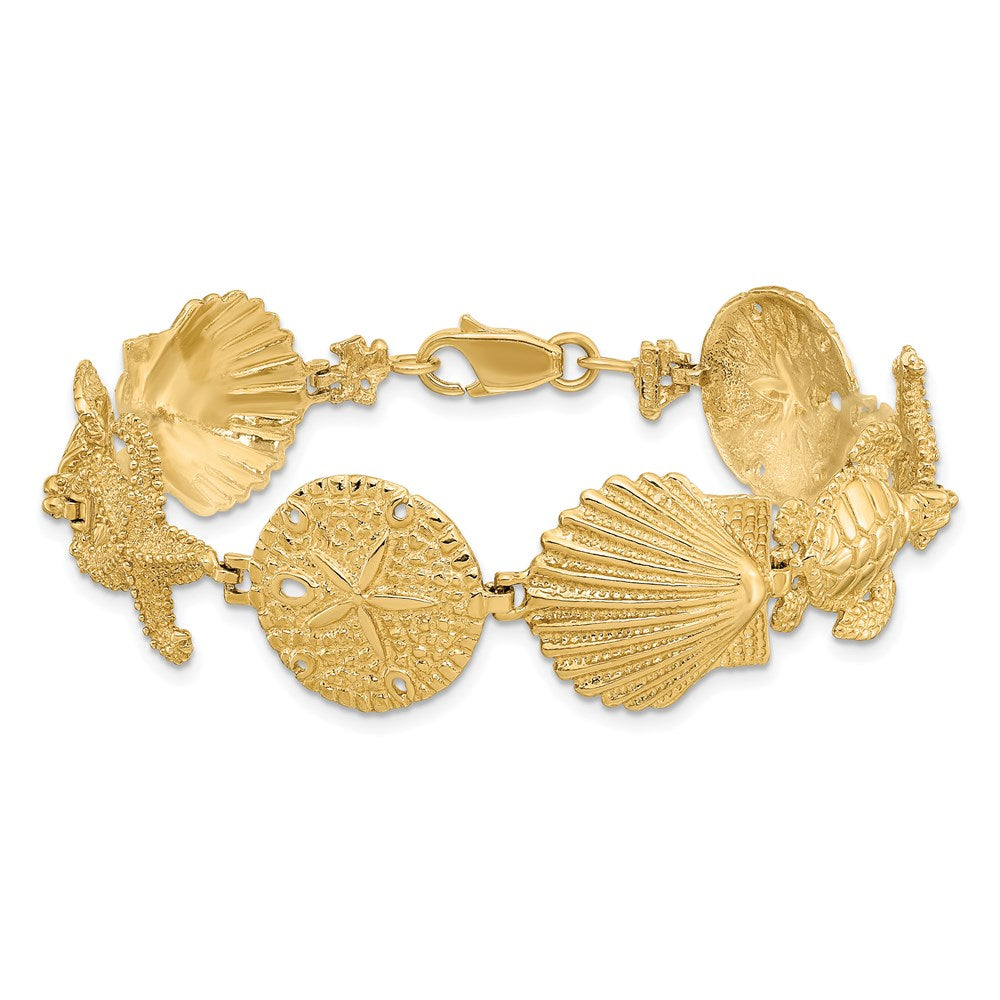 7 Zoll 14K Poliert Sand Dollar, Seestern, Schildkröte Glieder Armband