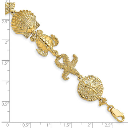 7 Zoll 14K Poliert Sand Dollar, Seestern, Schildkröte Glieder Armband