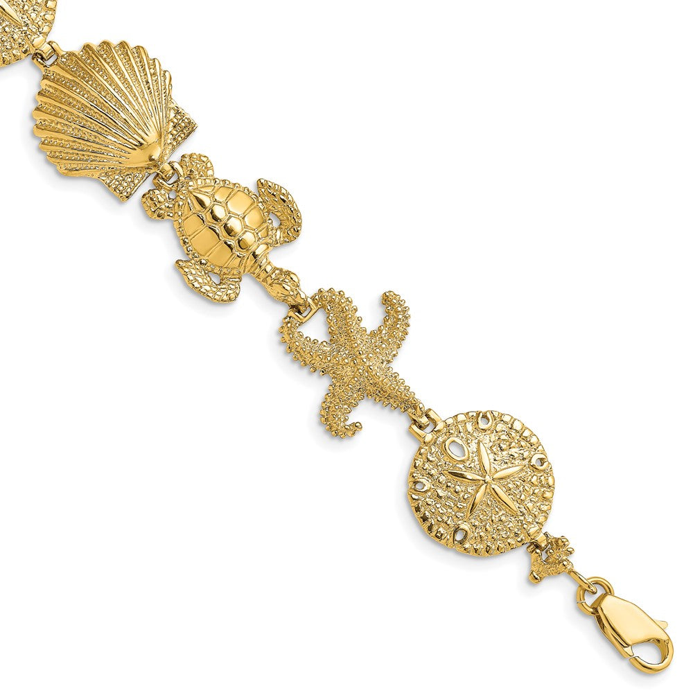7 Zoll 14K Poliert Sand Dollar, Seestern, Schildkröte Glieder Armband