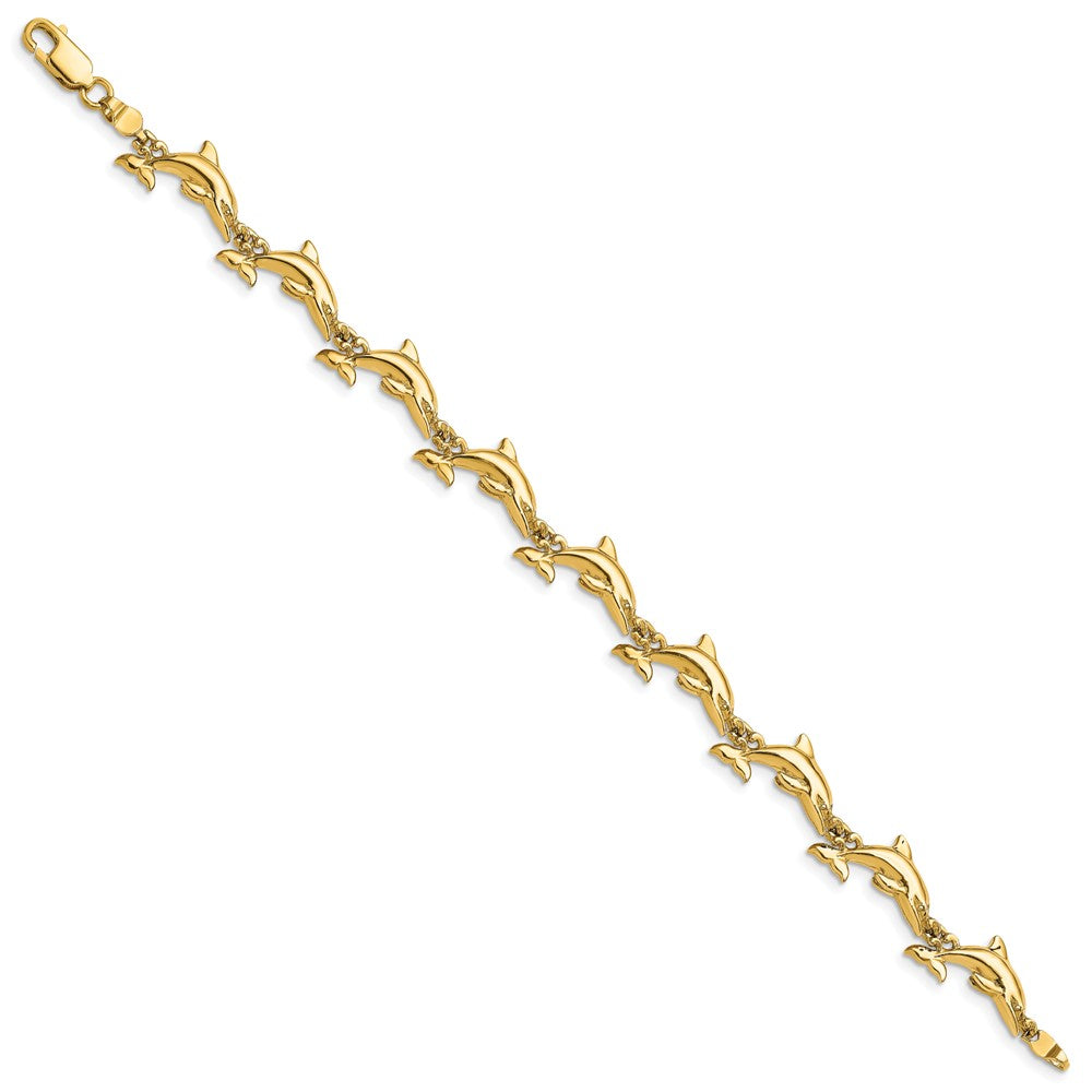 7 Zoll 14K Poliert 3-d Wendbar Delfin Armband