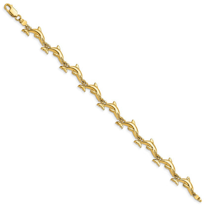 7 Zoll 14K Poliert 3-d Wendbar Delfin Armband