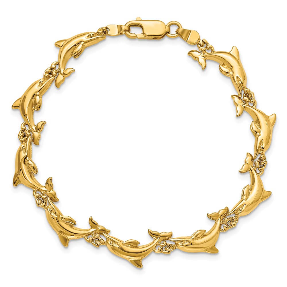 7 Zoll 14K Poliert 3-d Wendbar Delfin Armband