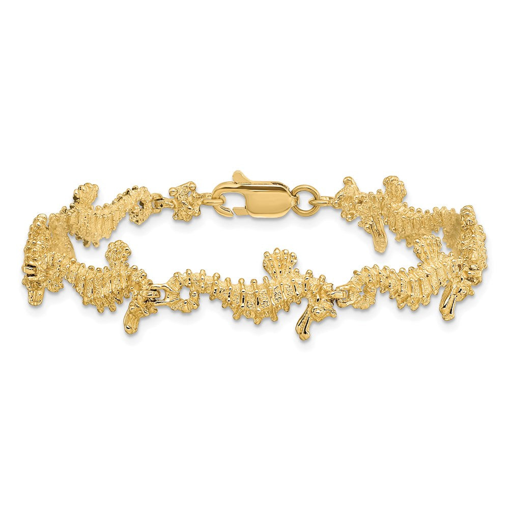 7.5 Zoll 14K Strukturiert 3-d Seepferdchen Armband