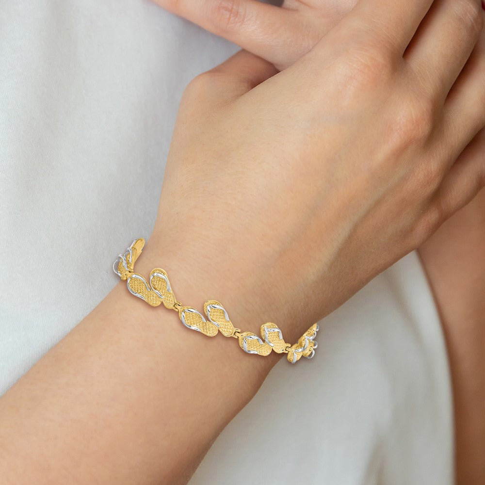 7.25 Zoll 14K mit Rhodium Flip Flops Armband