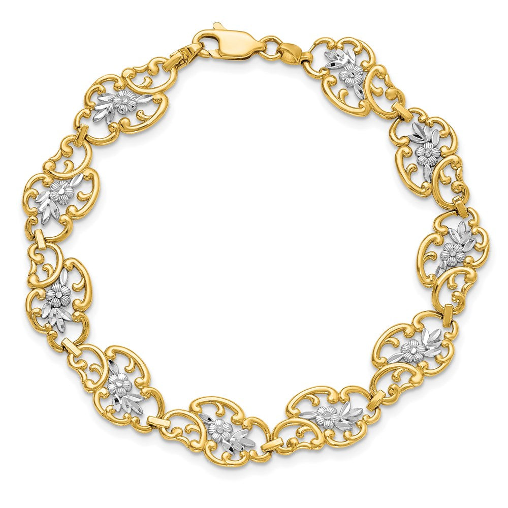 7.25 Zoll 14K und Weiß Rhodium Diamantiert Fantasie Armband