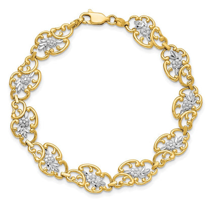 7.25 Zoll 14K und Weiß Rhodium Diamantiert Fantasie Armband