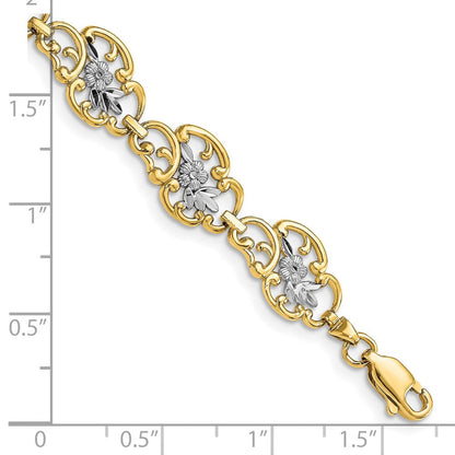 7.25 Zoll 14K und Weiß Rhodium Diamantiert Fantasie Armband