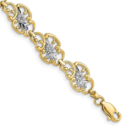 7.25 Zoll 14K und Weiß Rhodium Diamantiert Fantasie Armband