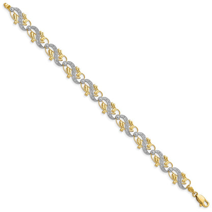 7.5 Zoll 14K und Weiß Rhodium Diamantiert Fantasieglieder Armband