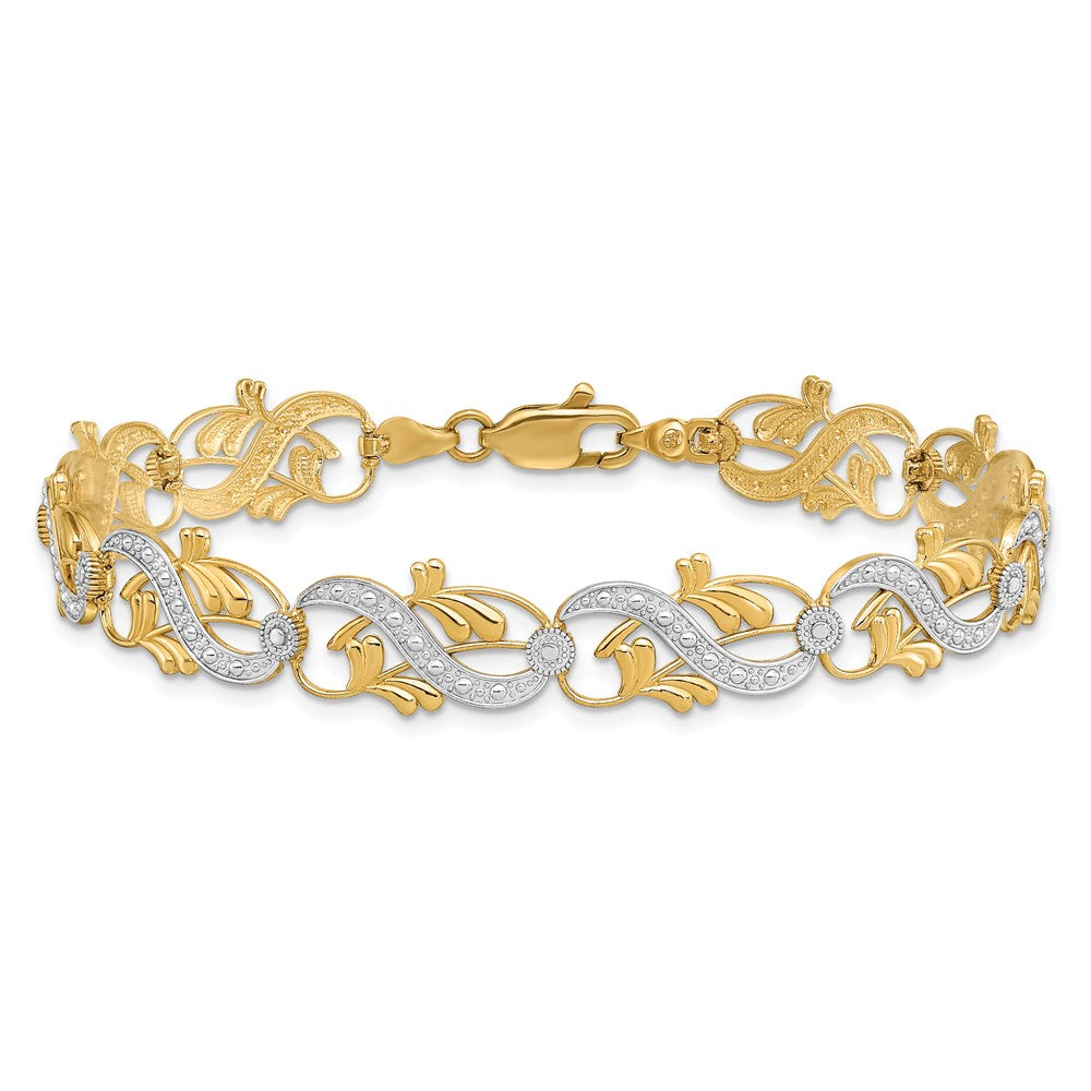 7.5 Zoll 14K und Weiß Rhodium Diamantiert Fantasieglieder Armband