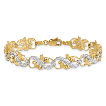 7.5 Zoll 14K und Weiß Rhodium Diamantiert Fantasieglieder Armband