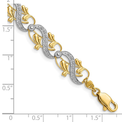 7.5 Zoll 14K und Weiß Rhodium Diamantiert Fantasieglieder Armband