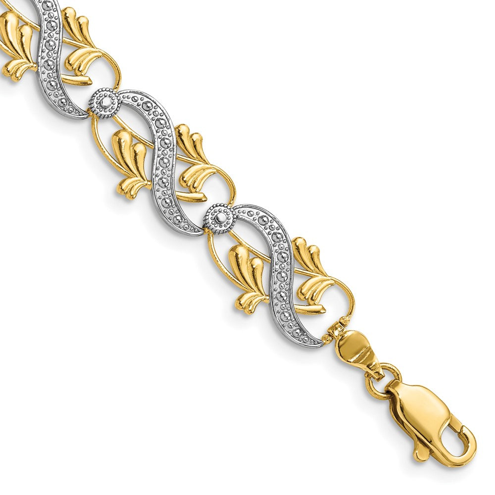7.5 Zoll 14K und Weiß Rhodium Diamantiert Fantasieglieder Armband