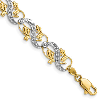 7.5 Zoll 14K und Weiß Rhodium Diamantiert Fantasieglieder Armband