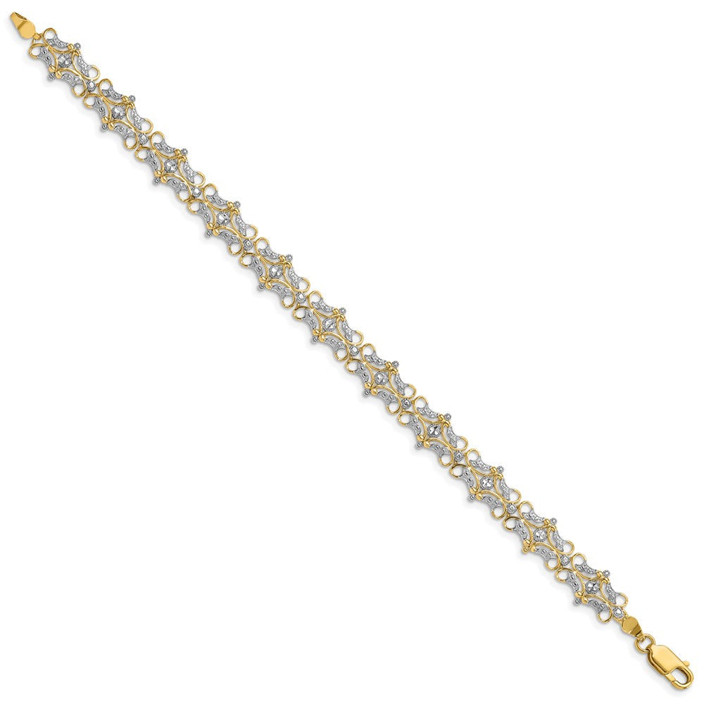 7.5 Zoll 14K und Weiß Rhodium Diamantiert Fantasie Armband