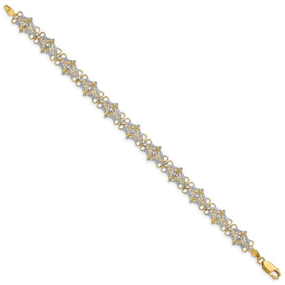 7.5 Zoll 14K und Weiß Rhodium Diamantiert Fantasie Armband