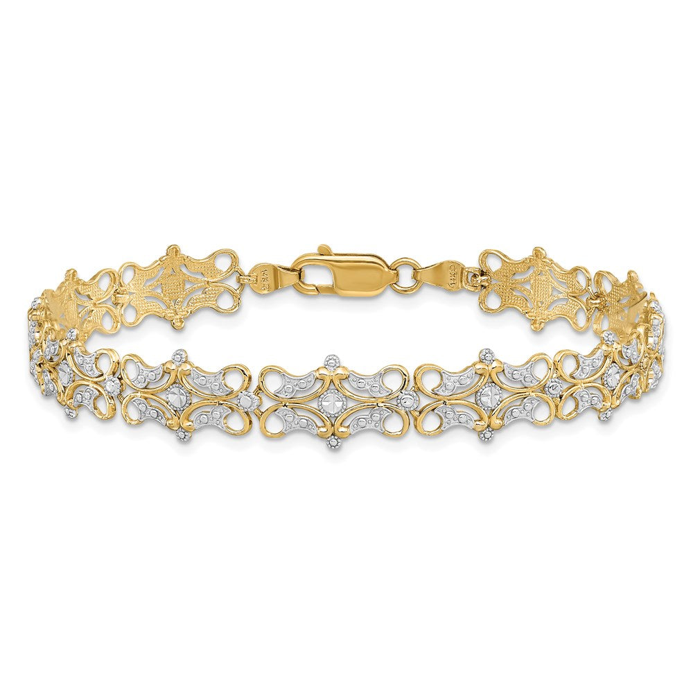 7.5 Zoll 14K und Weiß Rhodium Diamantiert Fantasie Armband