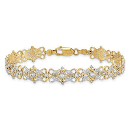 7.5 Zoll 14K und Weiß Rhodium Diamantiert Fantasie Armband