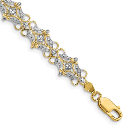 7.5 Zoll 14K und Weiß Rhodium Diamantiert Fantasie Armband