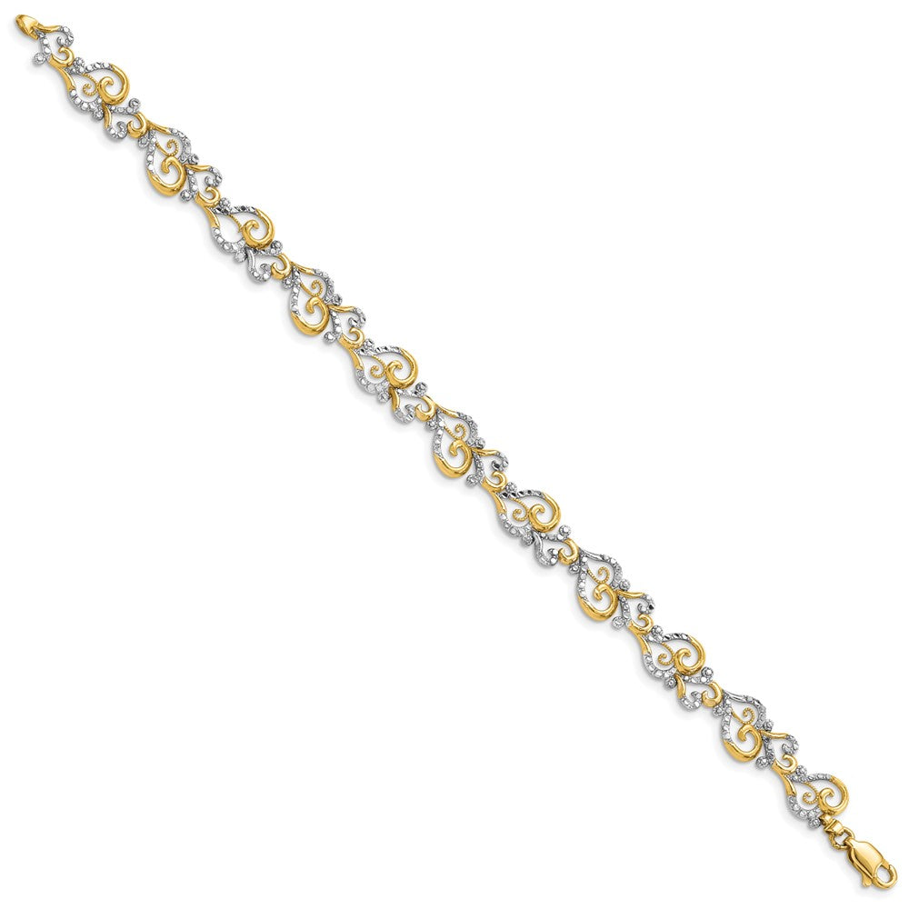7.5 Zoll 14K und Weiß Rhodium Diamantiert Fantasieglieder Armband