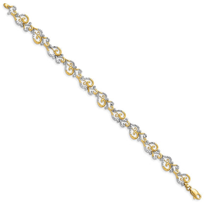 7.5 Zoll 14K und Weiß Rhodium Diamantiert Fantasieglieder Armband