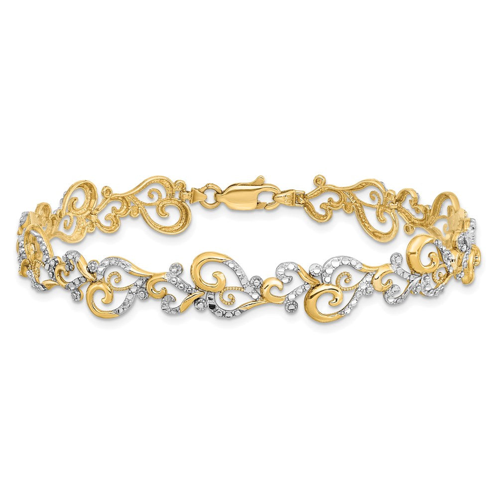 7.5 Zoll 14K und Weiß Rhodium Diamantiert Fantasieglieder Armband