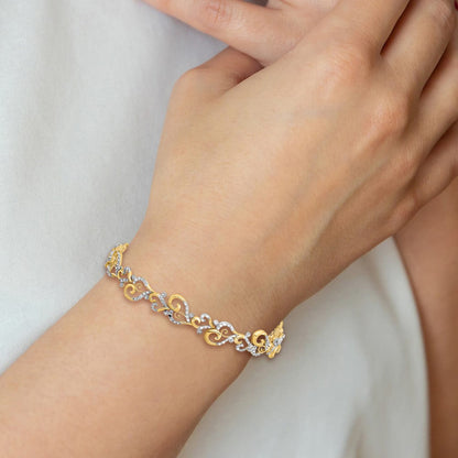 7.5 Zoll 14K und Weiß Rhodium Diamantiert Fantasieglieder Armband
