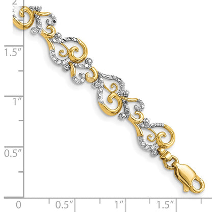 7.5 Zoll 14K und Weiß Rhodium Diamantiert Fantasieglieder Armband
