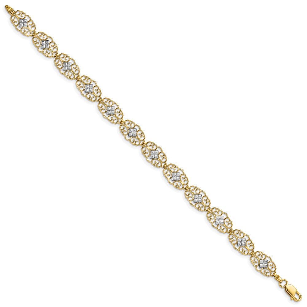 7.25 Zoll 14K und Weiß Rhodium Diamantiert Fantasie Armband