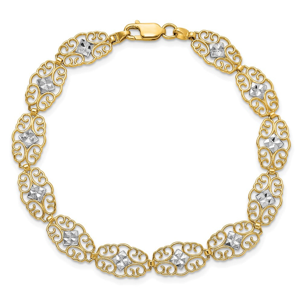 7.25 Zoll 14K und Weiß Rhodium Diamantiert Fantasie Armband