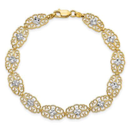 7.25 Zoll 14K und Weiß Rhodium Diamantiert Fantasie Armband