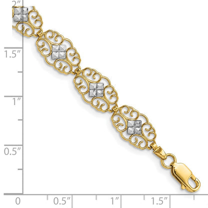 7.25 Zoll 14K und Weiß Rhodium Diamantiert Fantasie Armband