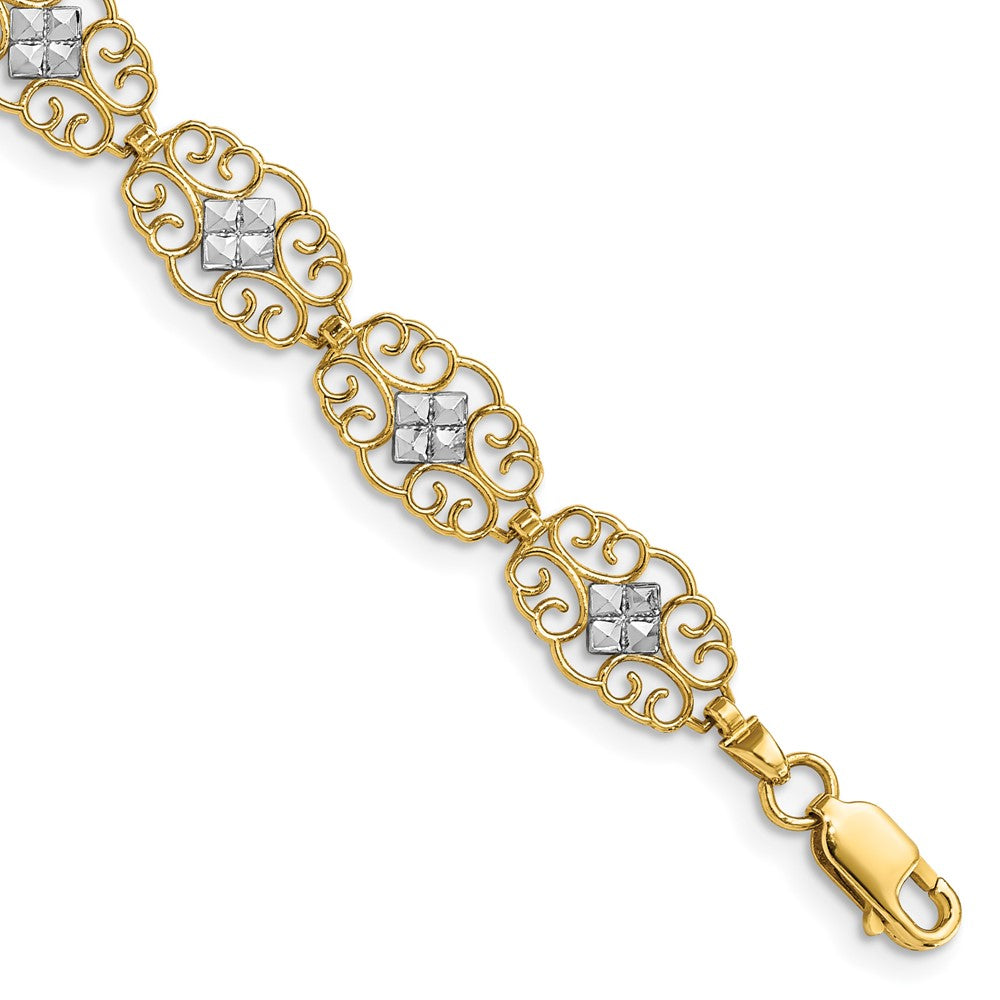 7.25 Zoll 14K und Weiß Rhodium Diamantiert Fantasie Armband