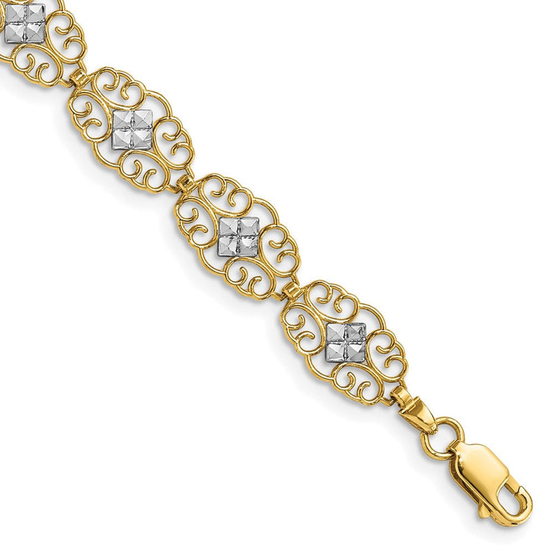 7.25 Zoll 14K und Weiß Rhodium Diamantiert Fantasie Armband