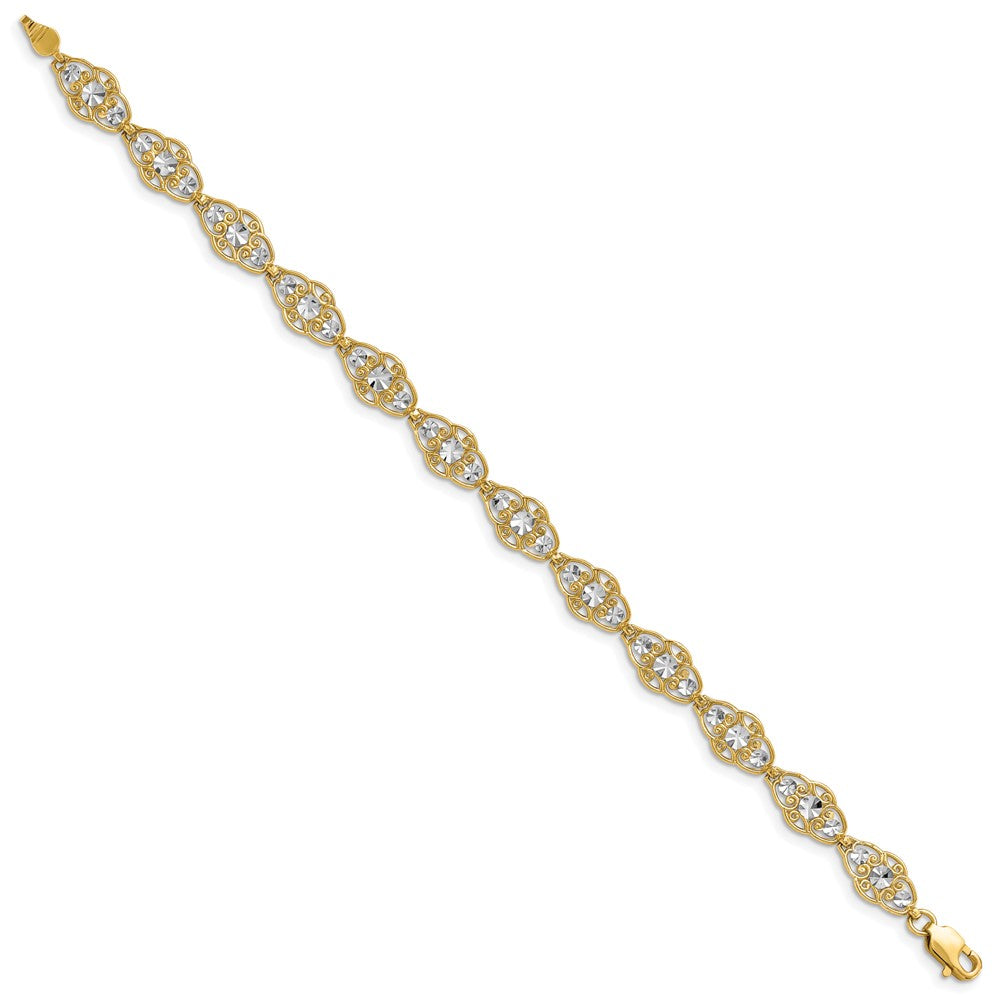 7.25 Zoll 14K und Weiß Rhodium Diamantiert Fantasie Armband