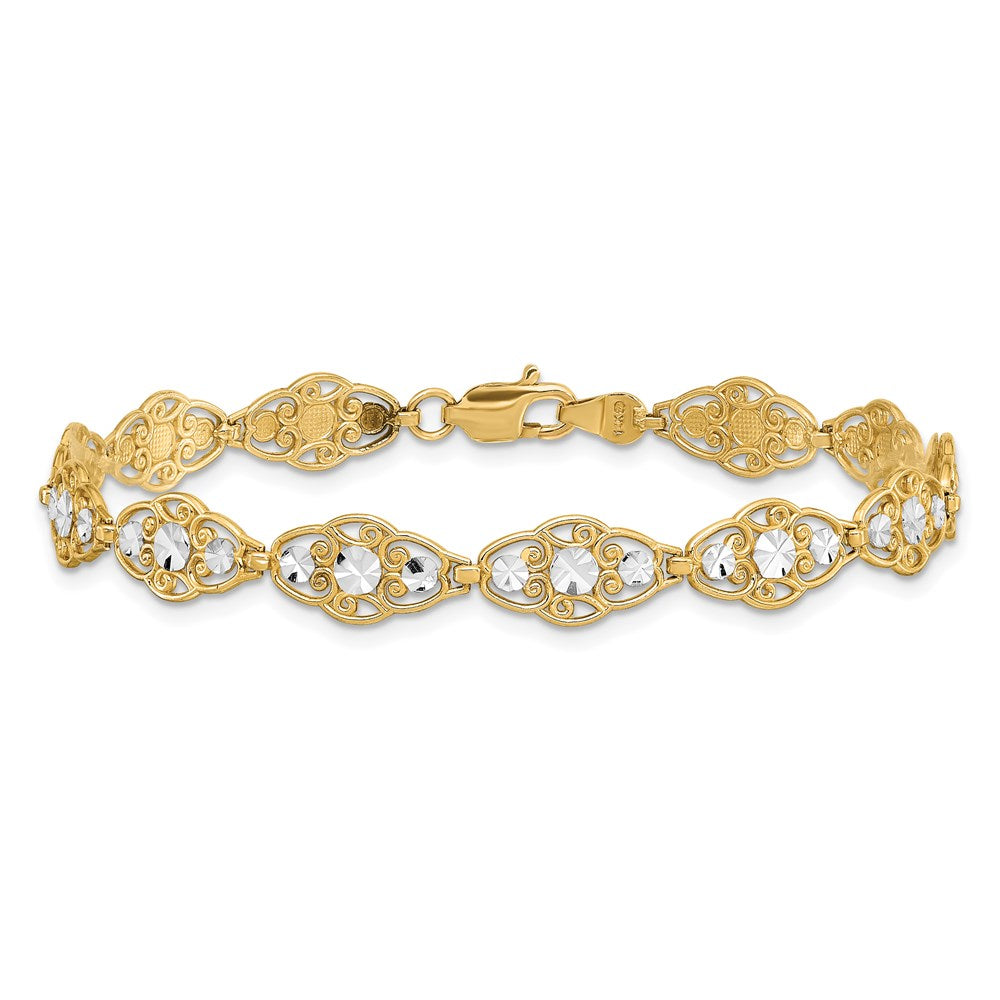 7.25 Zoll 14K und Weiß Rhodium Diamantiert Fantasie Armband