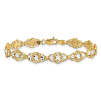 7.25 Zoll 14K und Weiß Rhodium Diamantiert Fantasie Armband