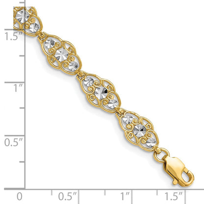 7.25 Zoll 14K und Weiß Rhodium Diamantiert Fantasie Armband