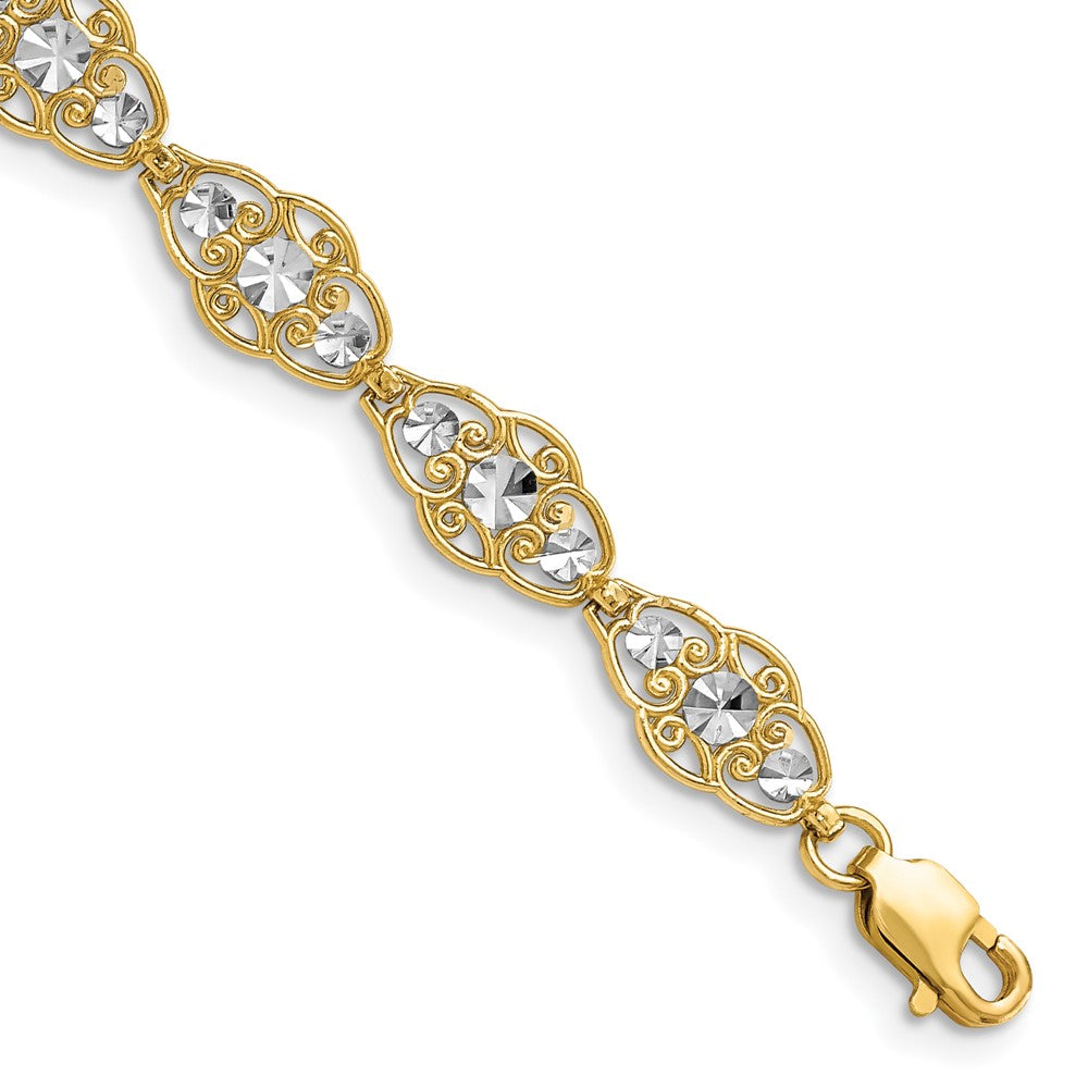 7.25 Zoll 14K und Weiß Rhodium Diamantiert Fantasie Armband
