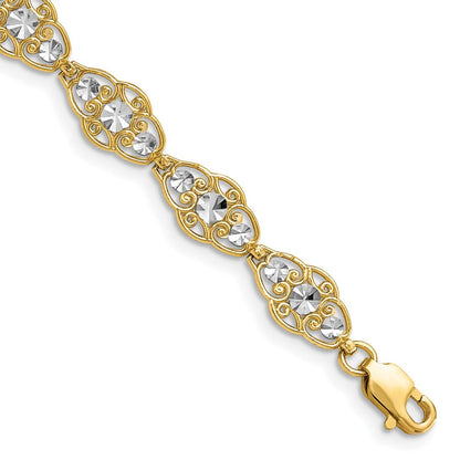 7.25 Zoll 14K und Weiß Rhodium Diamantiert Fantasie Armband