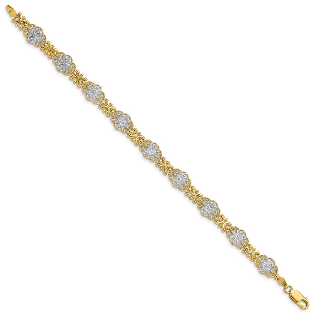 7.5 Zoll 14K und Weiß Rhodium Blume 7.5 Zoll Armband