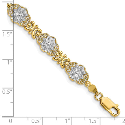 7.5 Zoll 14K und Weiß Rhodium Blume 7.5 Zoll Armband