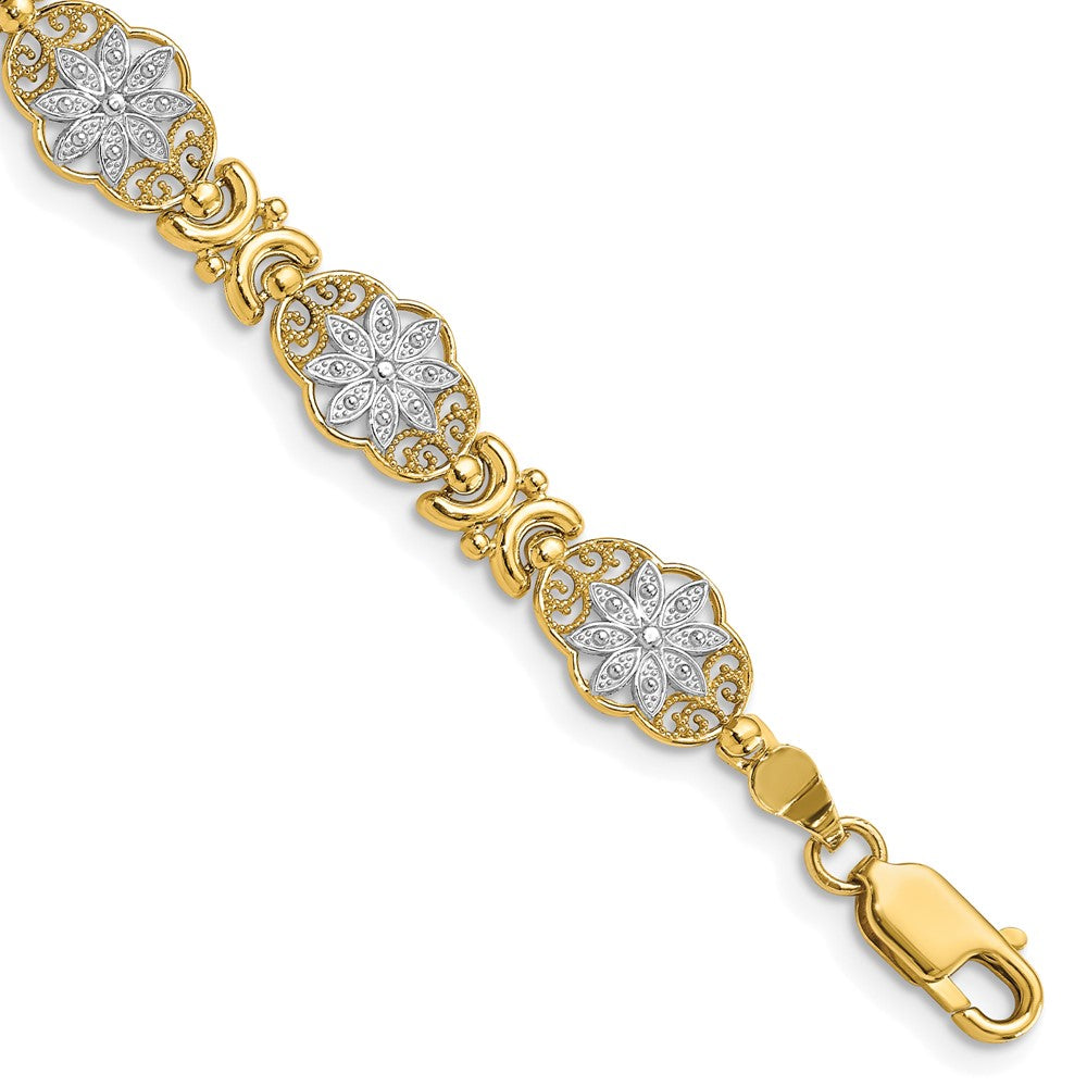 7.5 Zoll 14K und Weiß Rhodium Blume 7.5 Zoll Armband