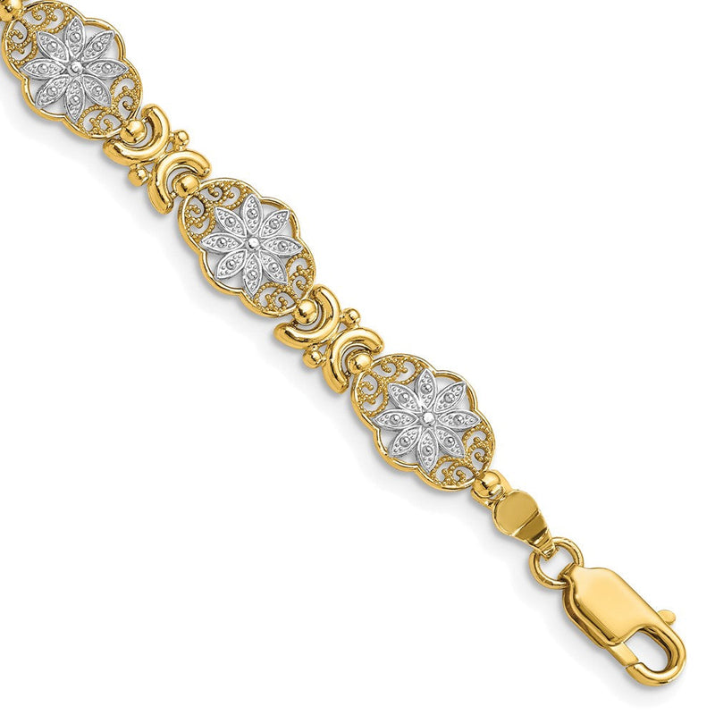 7.5 Zoll 14K und Weiß Rhodium Blume 7.5 Zoll Armband