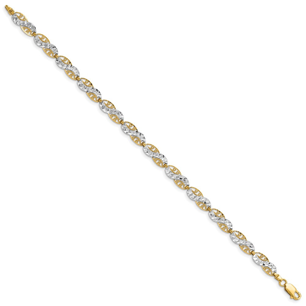 7.5 Zoll 14K und Weiß Rhodium Diamantiert Filigran Glieder Armband