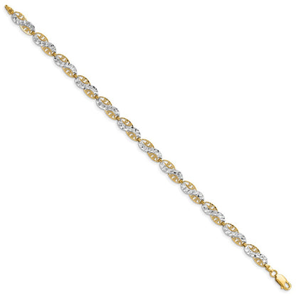 7.5 Zoll 14K und Weiß Rhodium Diamantiert Filigran Glieder Armband