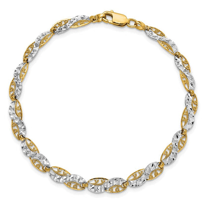 7.5 Zoll 14K und Weiß Rhodium Diamantiert Filigran Glieder Armband
