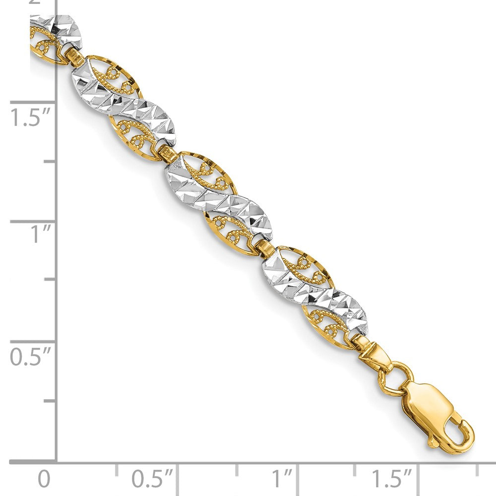 7.5 Zoll 14K und Weiß Rhodium Diamantiert Filigran Glieder Armband