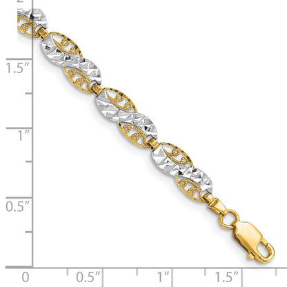 7.5 Zoll 14K und Weiß Rhodium Diamantiert Filigran Glieder Armband