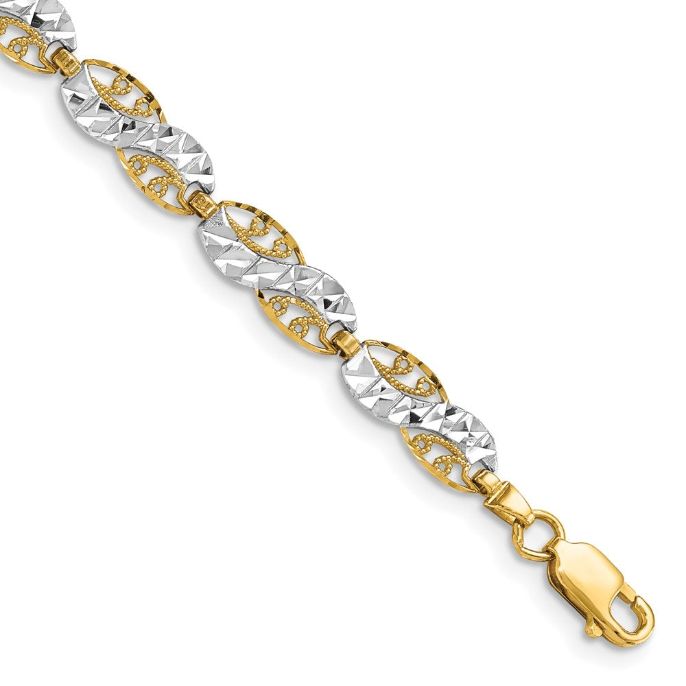 7.5 Zoll 14K und Weiß Rhodium Diamantiert Filigran Glieder Armband